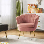 Living Room Accent Chair Comfy Barrel Chair with Golden Metal Legs
