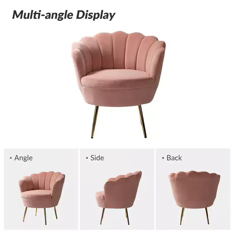 Living Room Accent Chair Comfy Barrel Chair with Golden Metal Legs