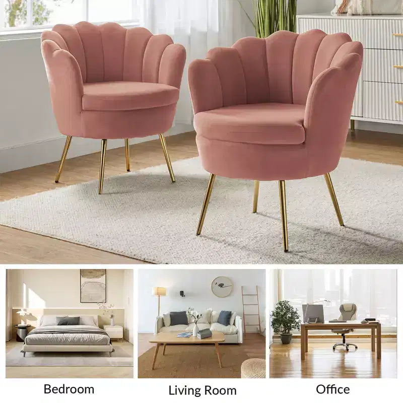 Living Room Accent Chair Comfy Barrel Chair with Golden Metal Legs