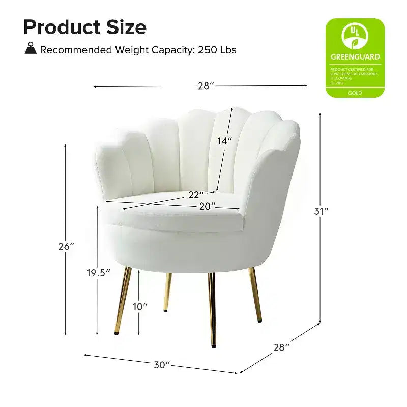 Living Room Accent Chair Comfy Barrel Chair with Golden Metal Legs
