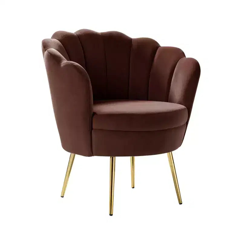 Living Room Accent Chair Comfy Barrel Chair with Golden Metal Legs
