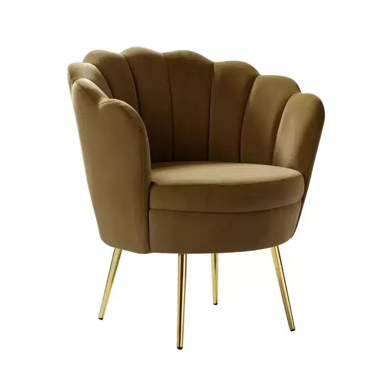 Living Room Accent Chair Comfy Barrel Chair with Golden Metal Legs