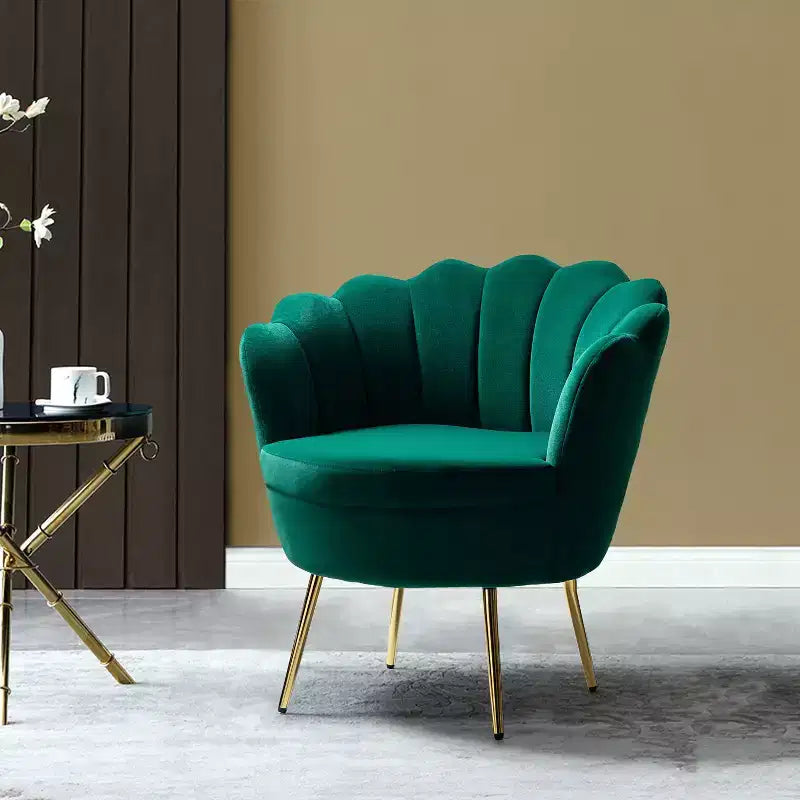 Living Room Accent Chair Comfy Barrel Chair with Golden Metal Legs