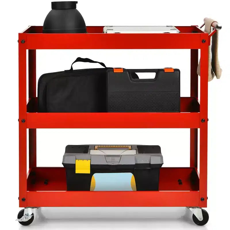 3-Tier Utility Cart Metal Storage Service Trolley 330lbs Capacity