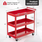 3-Tier Utility Cart Metal Storage Service Trolley 330lbs Capacity
