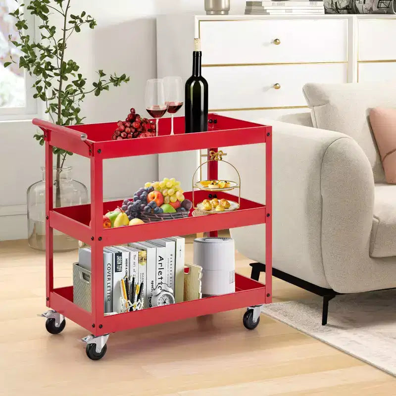 3-Tier Utility Cart Metal Storage Service Trolley 330lbs Capacity