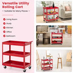 3-Tier Utility Cart Metal Storage Service Trolley 330lbs Capacity