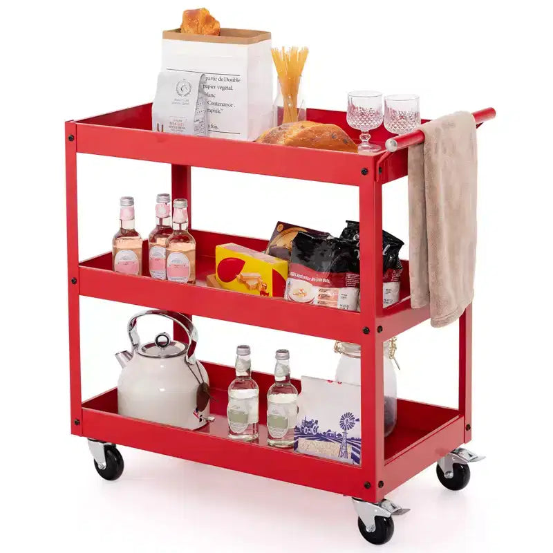 3-Tier Utility Cart Metal Storage Service Trolley 330lbs Capacity