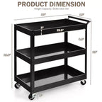 3-Tier Utility Cart Metal Storage Service Trolley 330lbs Capacity