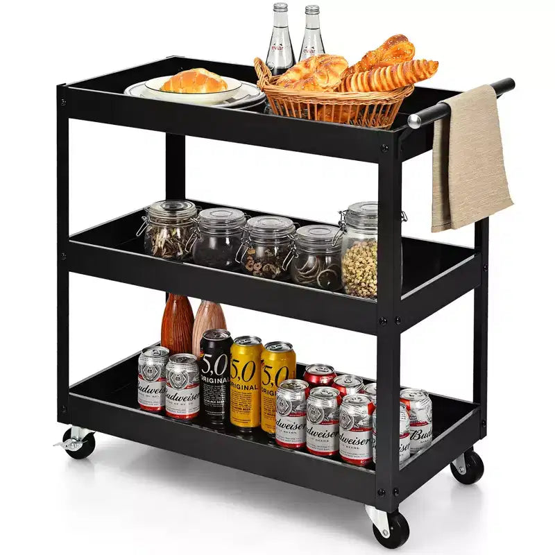 3-Tier Utility Cart Metal Storage Service Trolley 330lbs Capacity