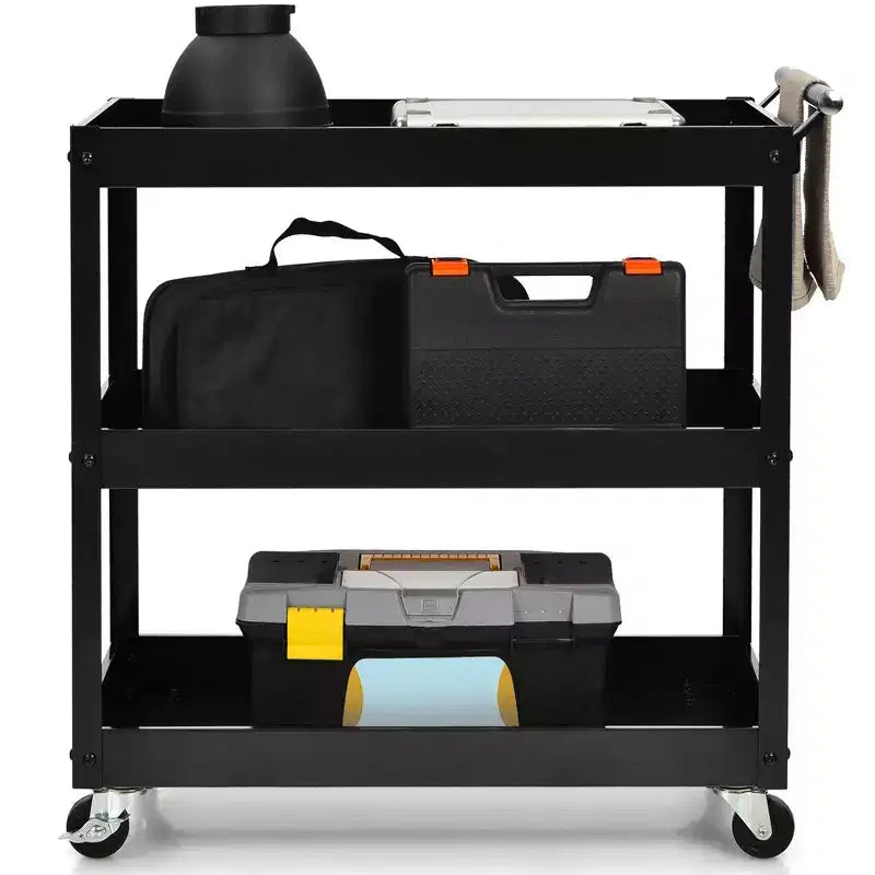3-Tier Utility Cart Metal Storage Service Trolley 330lbs Capacity