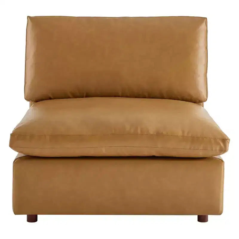 Down Filled Overstuffed Vegan Leather Armless Chair