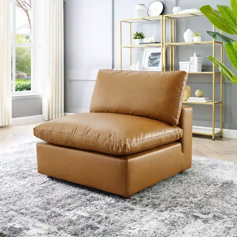 Down Filled Overstuffed Vegan Leather Armless Chair