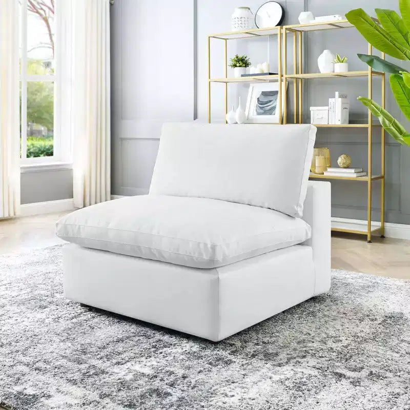 Down Filled Overstuffed Vegan Leather Armless Chair