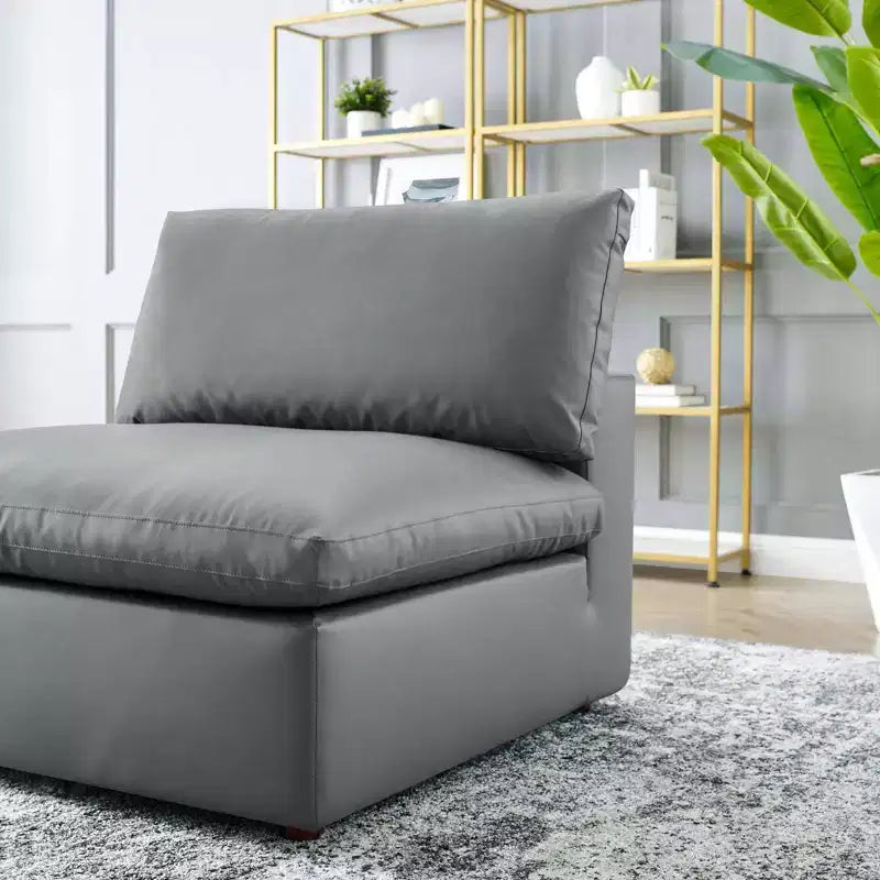 Down Filled Overstuffed Vegan Leather Armless Chair