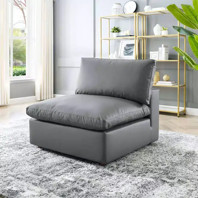 Down Filled Overstuffed Vegan Leather Armless Chair