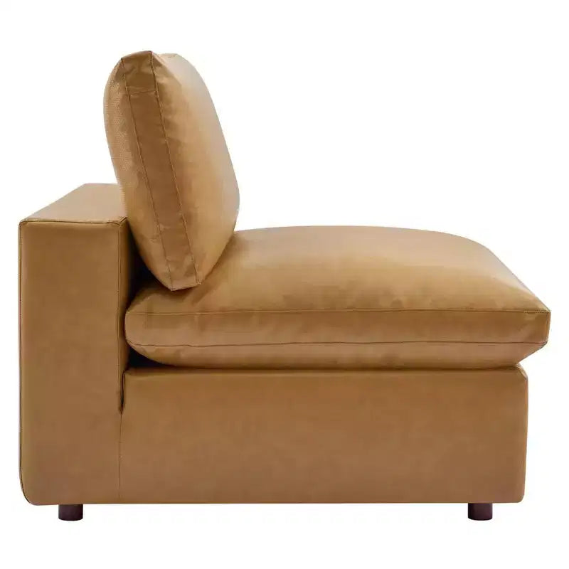 Down Filled Overstuffed Vegan Leather Armless Chair