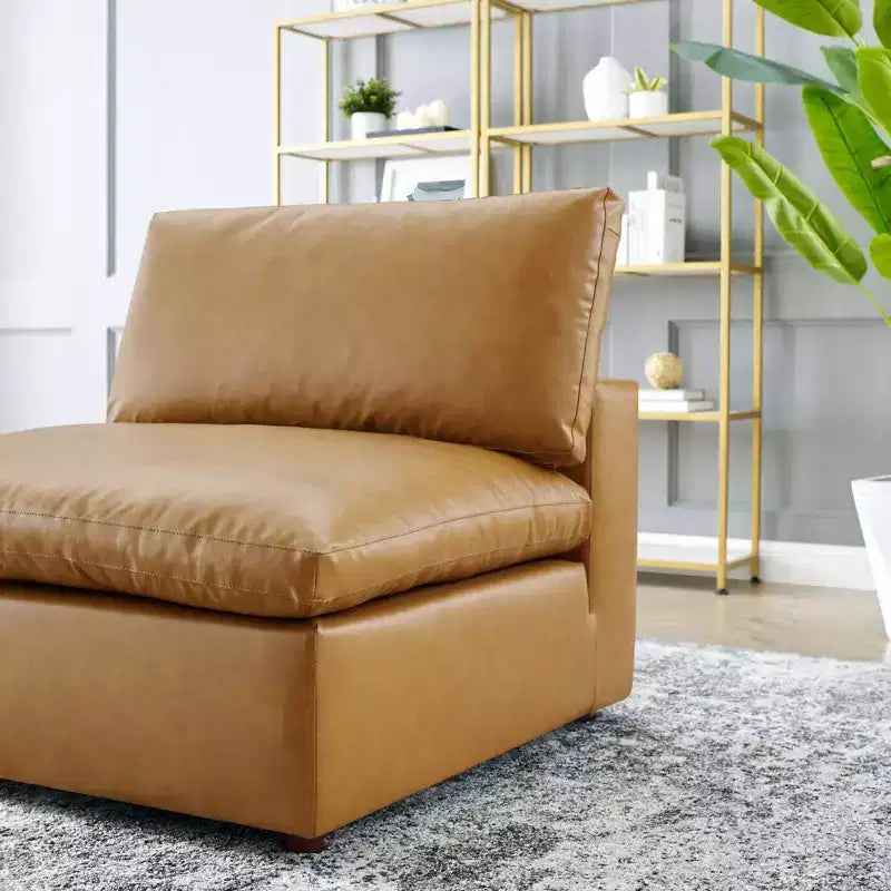 Down Filled Overstuffed Vegan Leather Armless Chair
