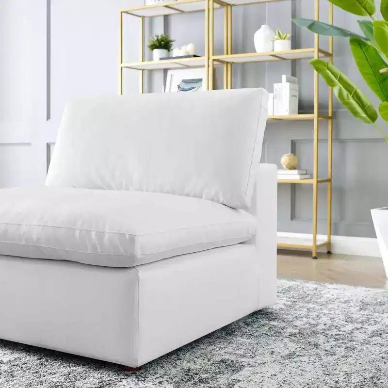 Down Filled Overstuffed Vegan Leather Armless Chair