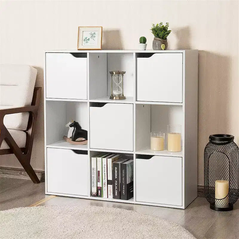 9 Cube Bookcase Cabinet Wood Bookcase Storage Shelves Room Divider Organization