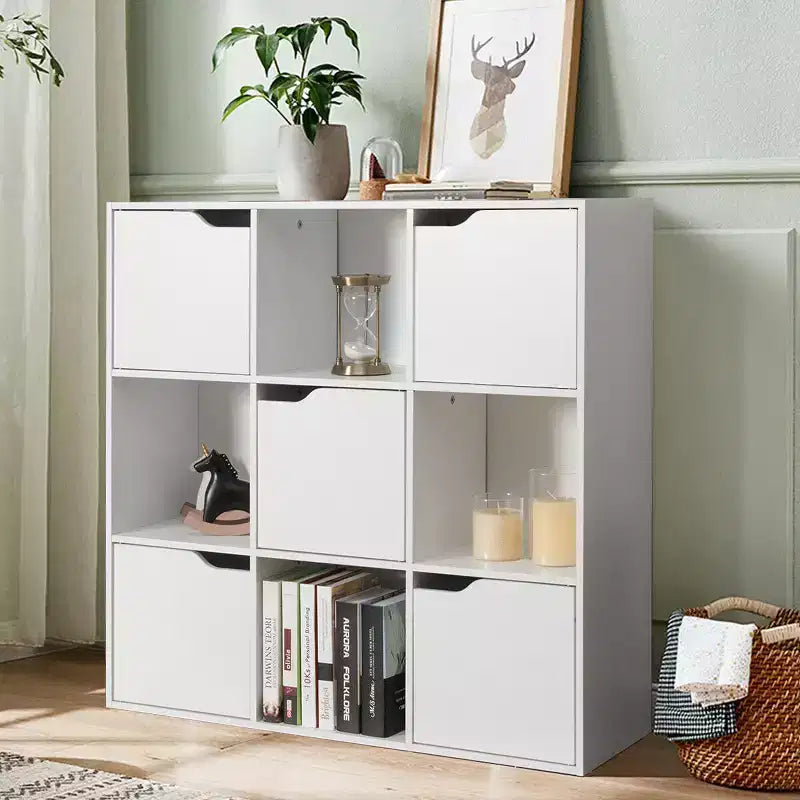 9 Cube Bookcase Cabinet Wood Bookcase Storage Shelves Room Divider Organization
