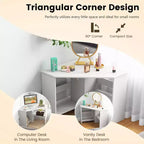 Corner Computer Desk Triangle Writing Workstation w/ Storage Shelf White