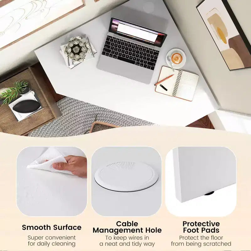 Corner Computer Desk Triangle Writing Workstation w/ Storage Shelf White