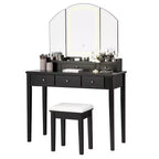 Vanity Table Stool Large Tri-folding Lighted Mirror 6 Drawer Dresser White/Black