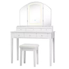 Vanity Table Stool Large Tri-folding Lighted Mirror 6 Drawer Dresser White/Black