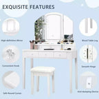 Vanity Table Stool Large Tri-folding Lighted Mirror 6 Drawer Dresser White/Black