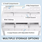 Vanity Table Stool Large Tri-folding Lighted Mirror 6 Drawer Dresser White/Black
