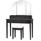 Vanity Table Stool Large Tri-folding Lighted Mirror 6 Drawer Dresser White/Black