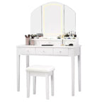 Vanity Table Stool Large Tri-folding Lighted Mirror 6 Drawer Dresser White/Black