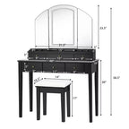 Vanity Table Stool Large Tri-folding Lighted Mirror 6 Drawer Dresser White/Black