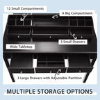 Vanity Table Stool Large Tri-folding Lighted Mirror 6 Drawer Dresser White/Black