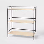 Folding 3 Shelf Black Metal with Natural Wood Shelves - Brightroom