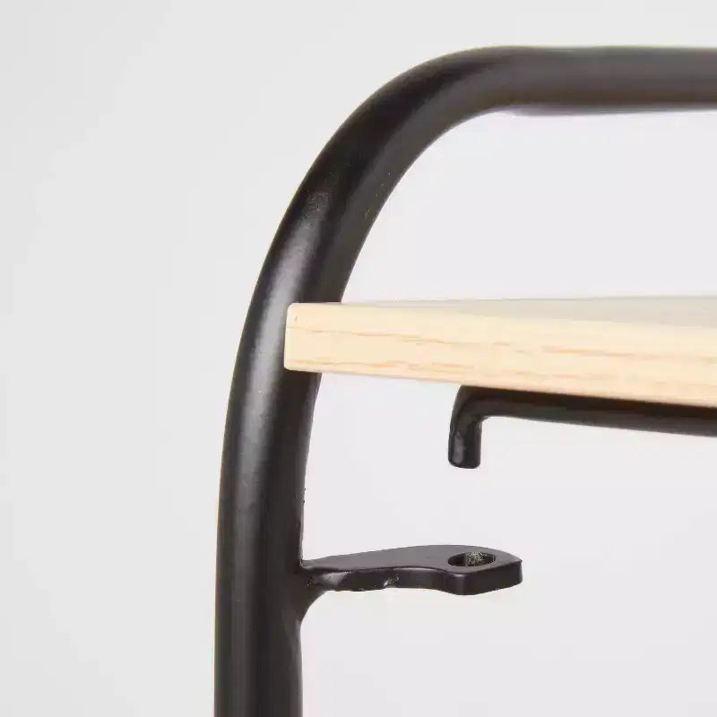 Folding 3 Shelf Black Metal with Natural Wood Shelves