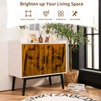 Sideboard Buffet Storage Cabinet w/2 Door Metal Legs Accent Cabinet 32In