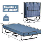 Folding Bed with Memory Foam Mattress Portable Rollaway Guest Cot Memory Foam Navy Made in Ital