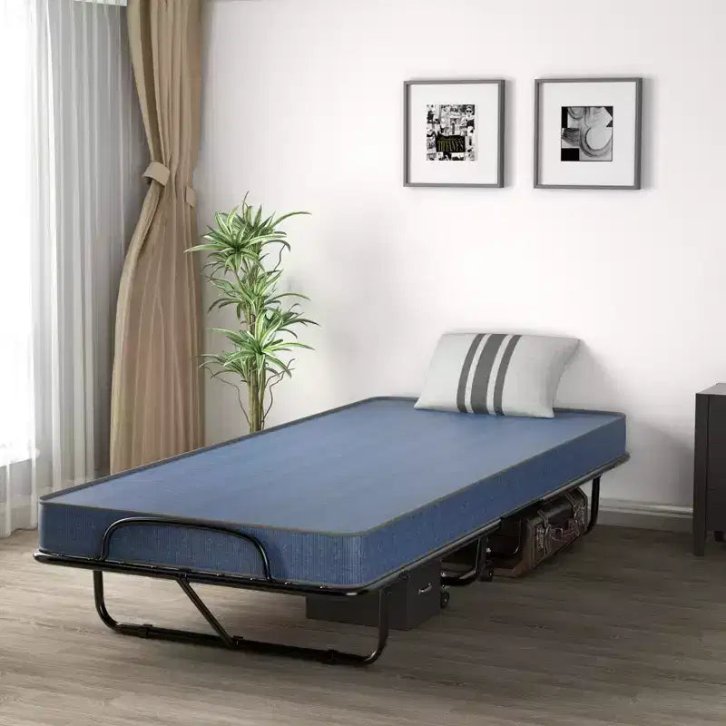 Folding Bed with Memory Foam Mattress Portable Rollaway Guest Cot Memory Foam Navy Made in Ital