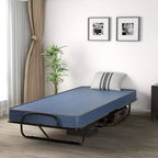 Folding Bed with Memory Foam Mattress Portable Rollaway Guest Cot Memory Foam Navy Made in Ital