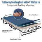 Folding Bed with Memory Foam Mattress Portable Rollaway Guest Cot Memory Foam Navy Made in Ital