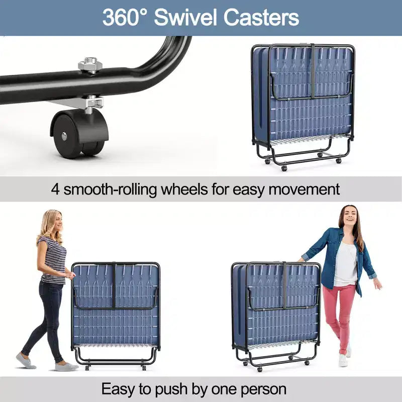 Folding Bed with Memory Foam Mattress Portable Rollaway Guest Cot Memory Foam Navy Made in Ital