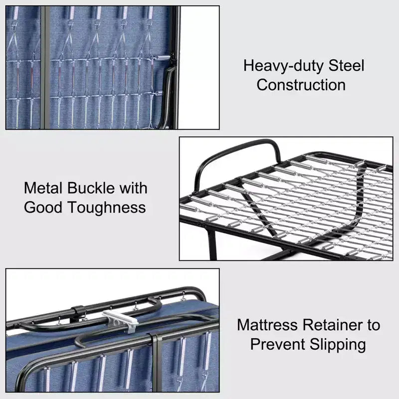 Folding Bed with Memory Foam Mattress Portable Rollaway Guest Cot Memory Foam Navy Made in Ital