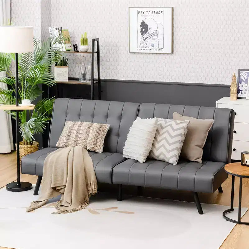 Futon Sofa BedPU Leather Convertible Folding Couch Sleeper Lounge White/Black/Grey