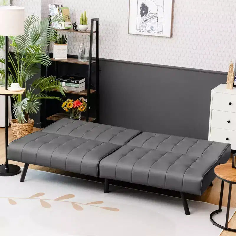 Futon Sofa BedPU Leather Convertible Folding Couch Sleeper Lounge White/Black/Grey