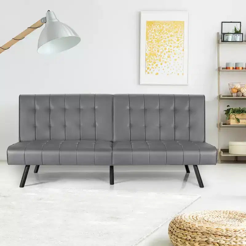 Futon Sofa BedPU Leather Convertible Folding Couch Sleeper Lounge White/Black/Grey