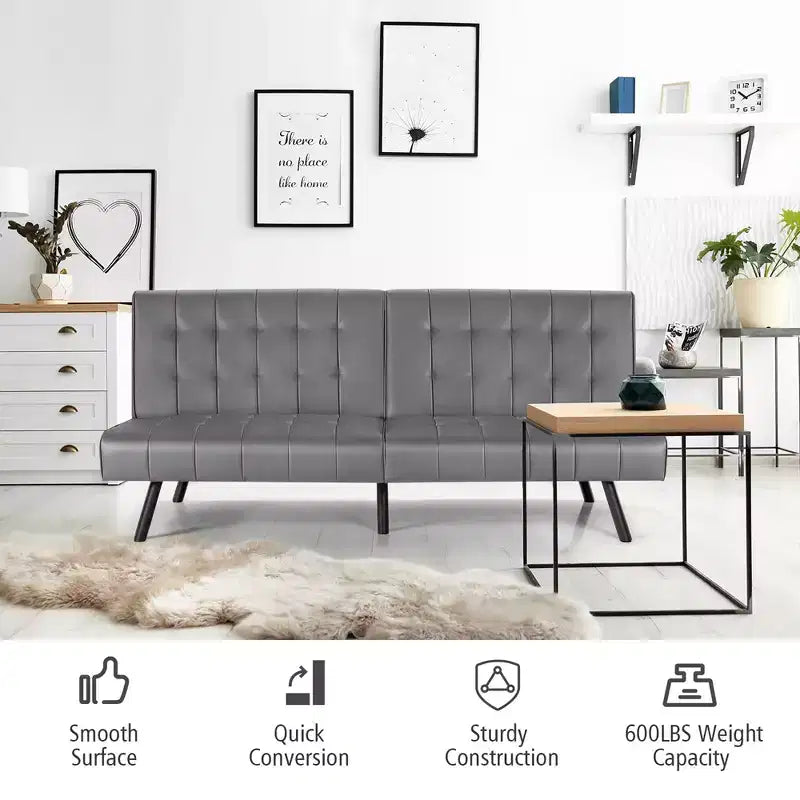 Futon Sofa BedPU Leather Convertible Folding Couch Sleeper Lounge White/Black/Grey