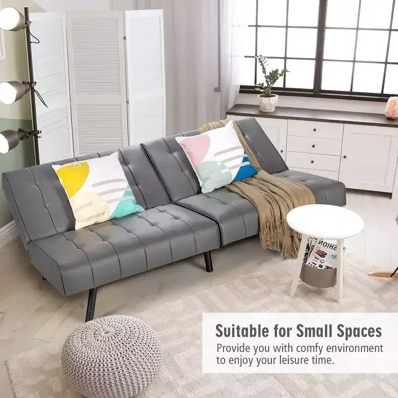 Futon Sofa BedPU Leather Convertible Folding Couch Sleeper Lounge White/Black/Grey