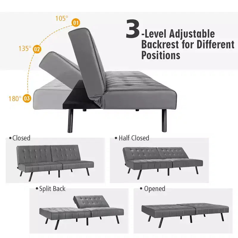 Futon Sofa BedPU Leather Convertible Folding Couch Sleeper Lounge White/Black/Grey
